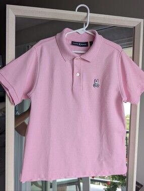 Psycho Bunny Kids Polo Shirt Pink Size M 10–12 Short Sleeve Cotton Classic Logo